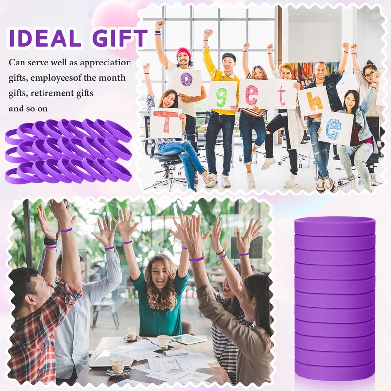 Liliful 50 Pcs Plain Silicone Rubber Bracelets Elastic Rubber Wristbands Blank Colored Bracelet Sports Bands for Stretch Wristband Wrist Bands for Women Men Party Gifts(Purple) - Image 3